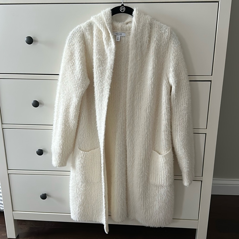 Nine West Cream Open-Front Cardigan